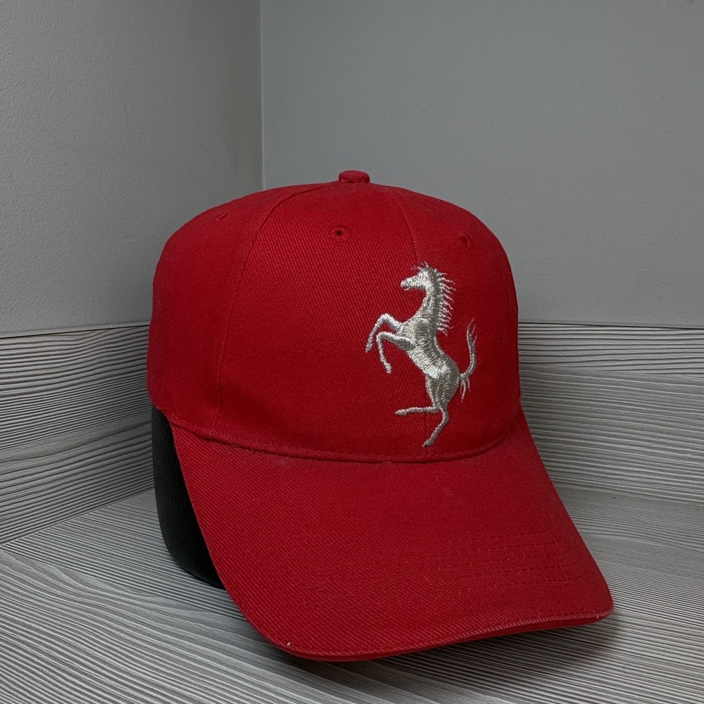 Official Ferrari Cavallino Rampante Hat Red Silver Horse Embroidered Strapback